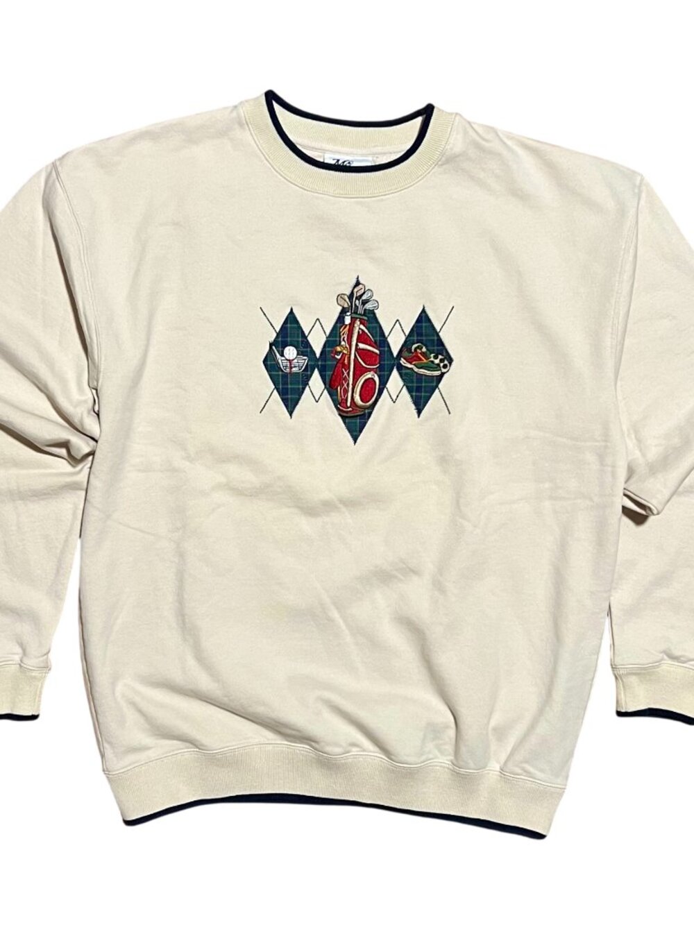 Golf Clubs/Bag Vintage Embroidered 90s Cream Crewneck Sweatshirt, Men's XL
